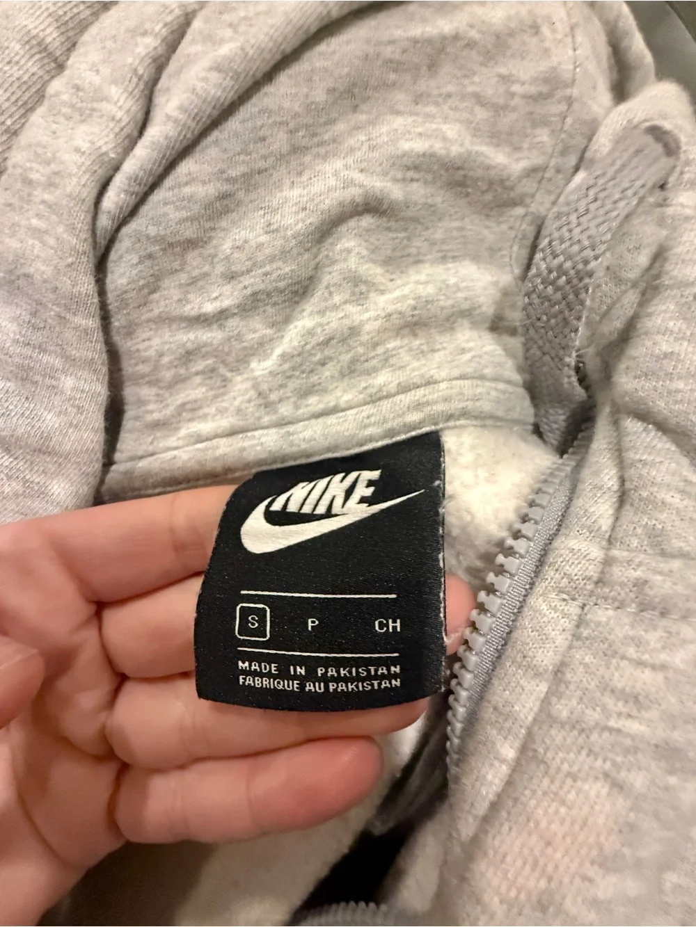 Nike Gray Full-Zip Hoodie with Black Logo and Sleeve Text